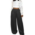 thumbnail image 1 of Women Metallic Color Straight Trousers Fashion Bronzing Elastic Mid Waist Wide Leg Long Pants, 1 of 3