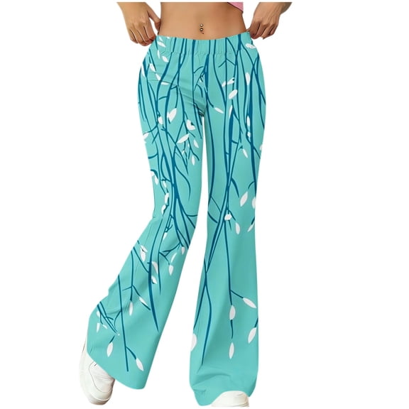 Lpmadey Women's Floral Print Flare Yoga Pants Elastic High Waist Bell Bottom Leggings, Stretch Bootcut Workout Pants