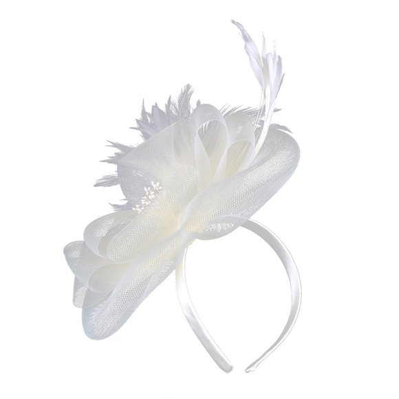 MSJUHEG Hair Accessories Hair Bows for Women Hair Ties Fascinator Women's Organza Church Kentucky Derby British Bridal Tea Party Hair Accessories for Women White One Size