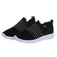 thumbnail image 3 of Kukoosong Walking Shoes for Women Fashion Casual Solid Color Stripe Printing Mesh Breathable Slip on Sneakers Loafers Shoes Womens Non Slip Work Workout Shoes Black 8, 3 of 8