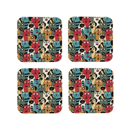 

Junzan Different Cats 1 Print Coasters for Drinks - Leather Coasters Set of 4 for Coffee Table for Housewarming/Kitchen/Bar/Decor-Square