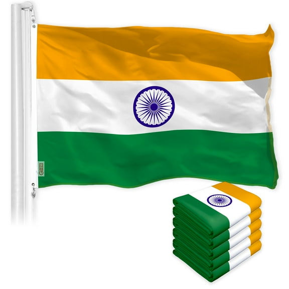 G128 – 5 Pack: India (Indian) Flag | 3x5 feet | Printed 150D – Indoor/Outdoor, Vibrant Colors, Brass Grommets, Quality Polyester, Much Thicker More Durable Than 100D 75D Polyester