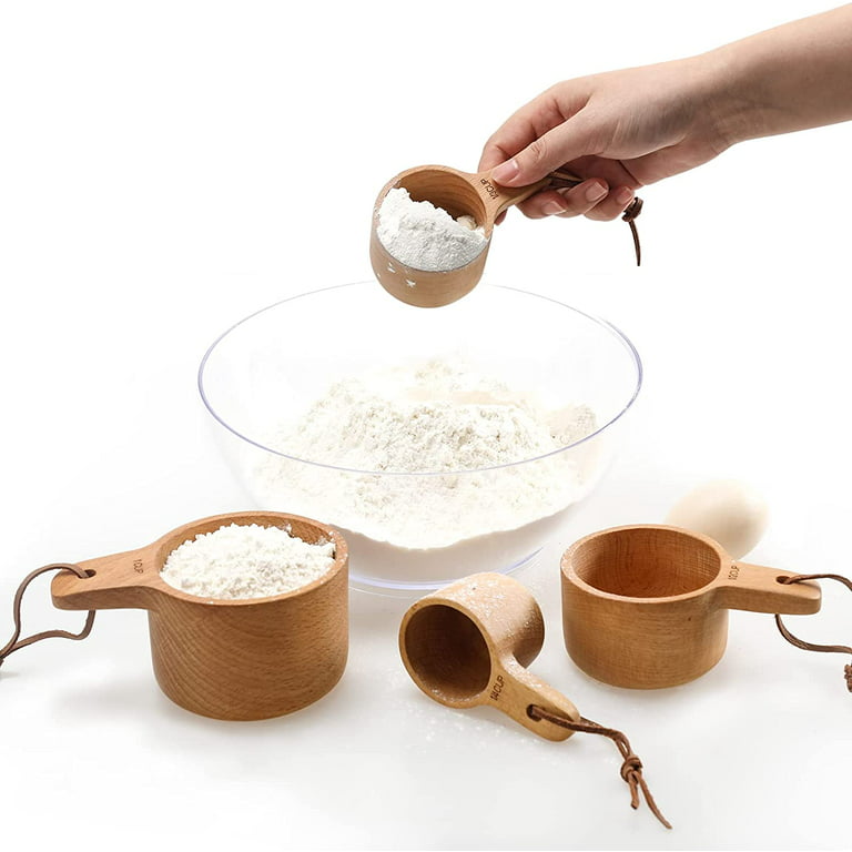 Wood Measuring Cups and Spoons Set of 8. Handcrafted with Wood Polish  Finish - Natural Wooden Measuring Cups Measuring Spoons for Measuring Dry  Ingredients for Baking Cooking. Kitchen 