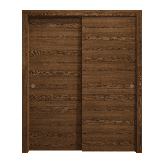 Sliding Closet Bypass Doors 36 x 80 inches | Ego 5000 Cognac Oak | Rails Hardware Set | Wood Solid Bedroom Wardrobe Doors