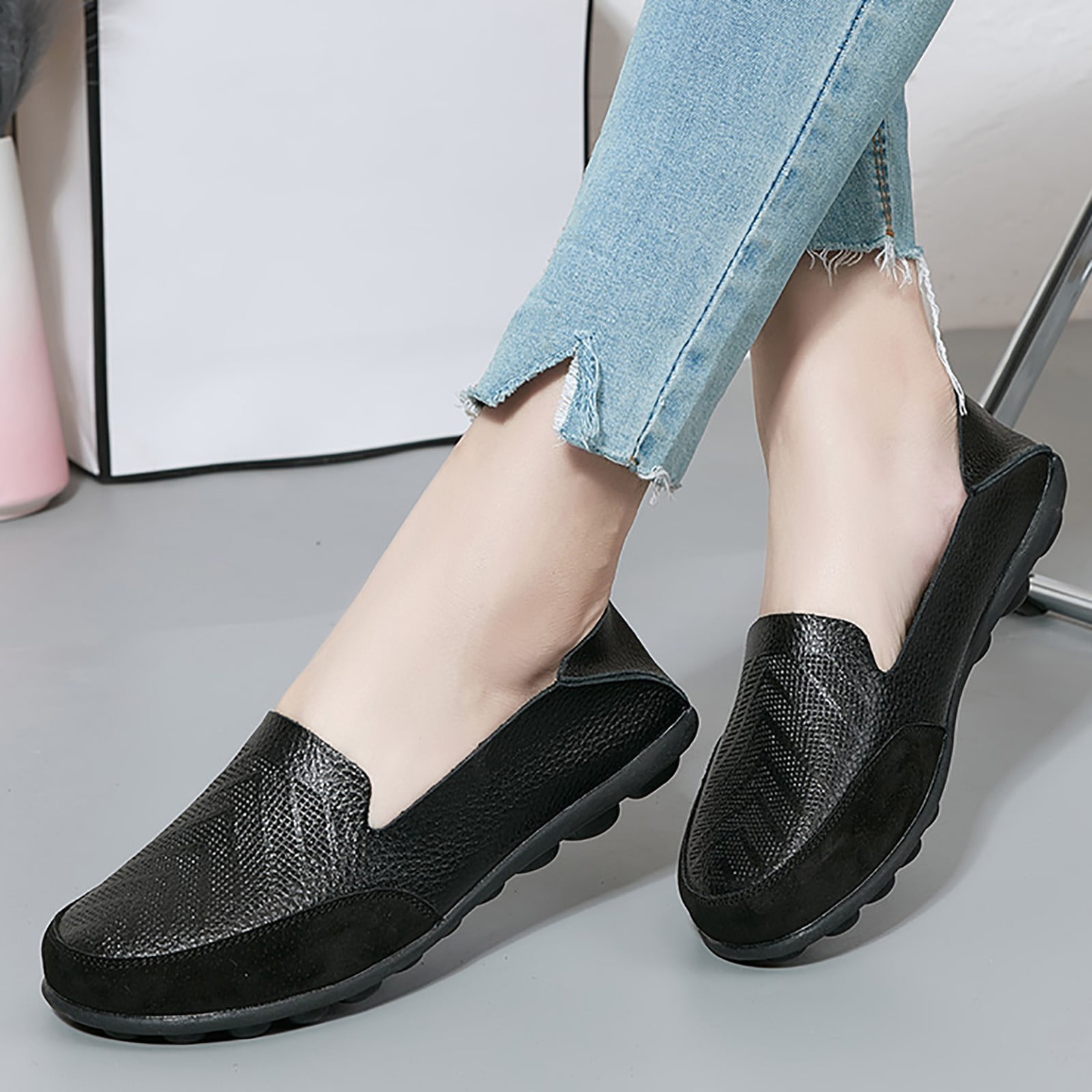 B91xZ Women s Chunky Mid Heel Loafers Closed Toe Vintage High Heel Pumps Strap Buckle Platform Dress Shoes Black 7 Walmart