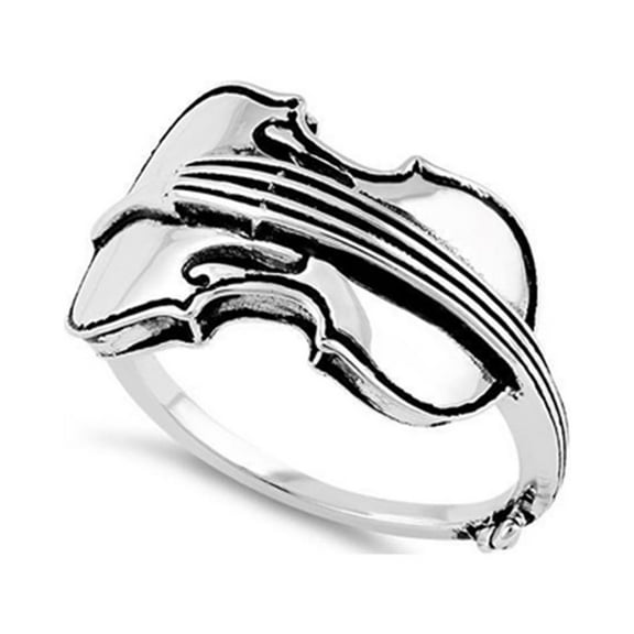 925 Sterling Silver Oxidized Platinum Plated Cello Musical Instrument Women Valentines Day Gifts Ring