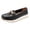 Black, variant on Women's Platform Loafers Fashion Metal Chain Stitching Leather Slip on Thick Soft Sole Walking Shoes for Daily Work Business Blue Size 10