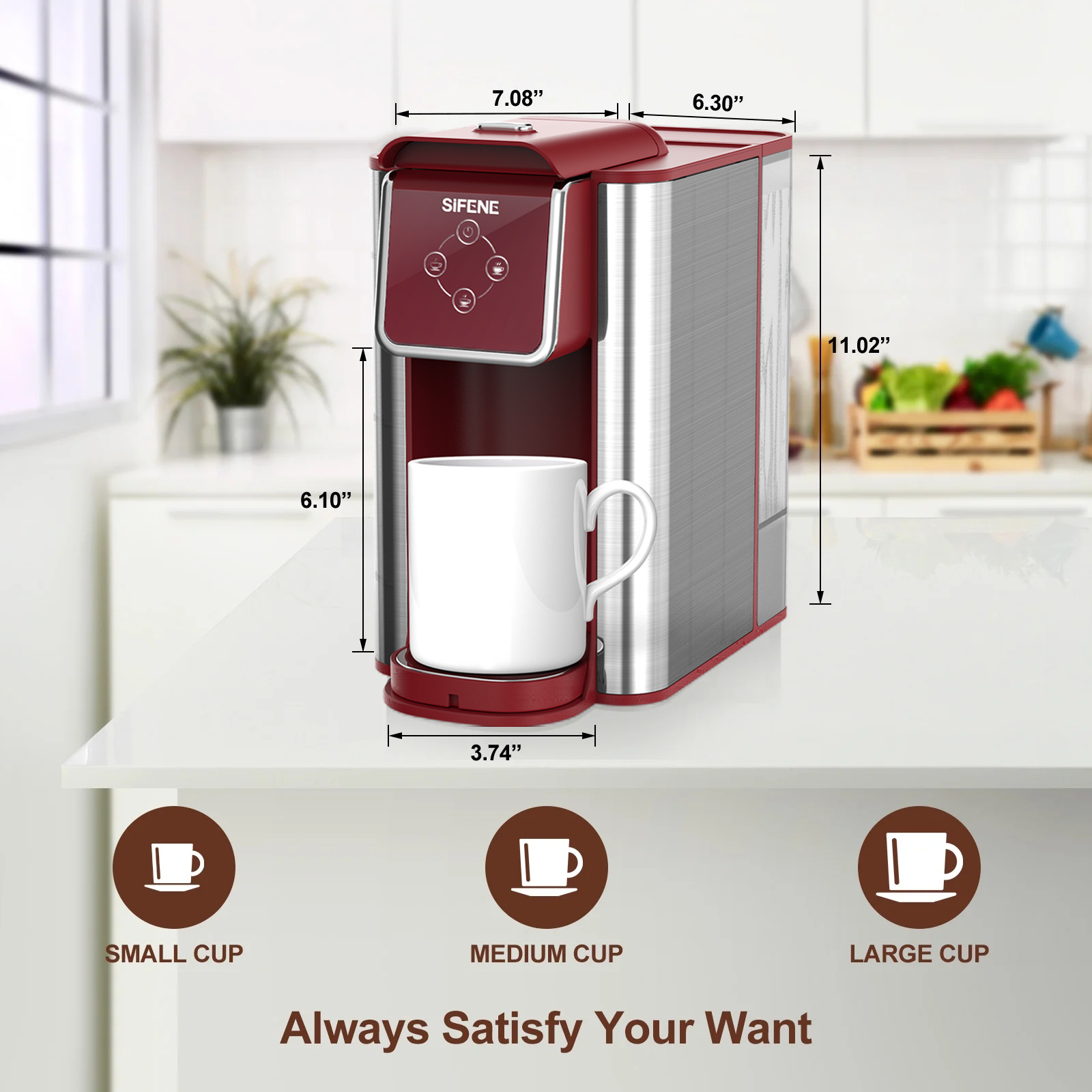 SIFENE 3-in-1 Single Serve Coffee Maker, Red photo 3