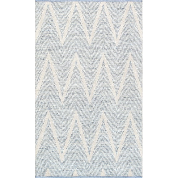 Pasargad Home Simplicity 8' x 10' Hand-Woven Cotton Aqua/Ivory Rug - All Ages, Indoors