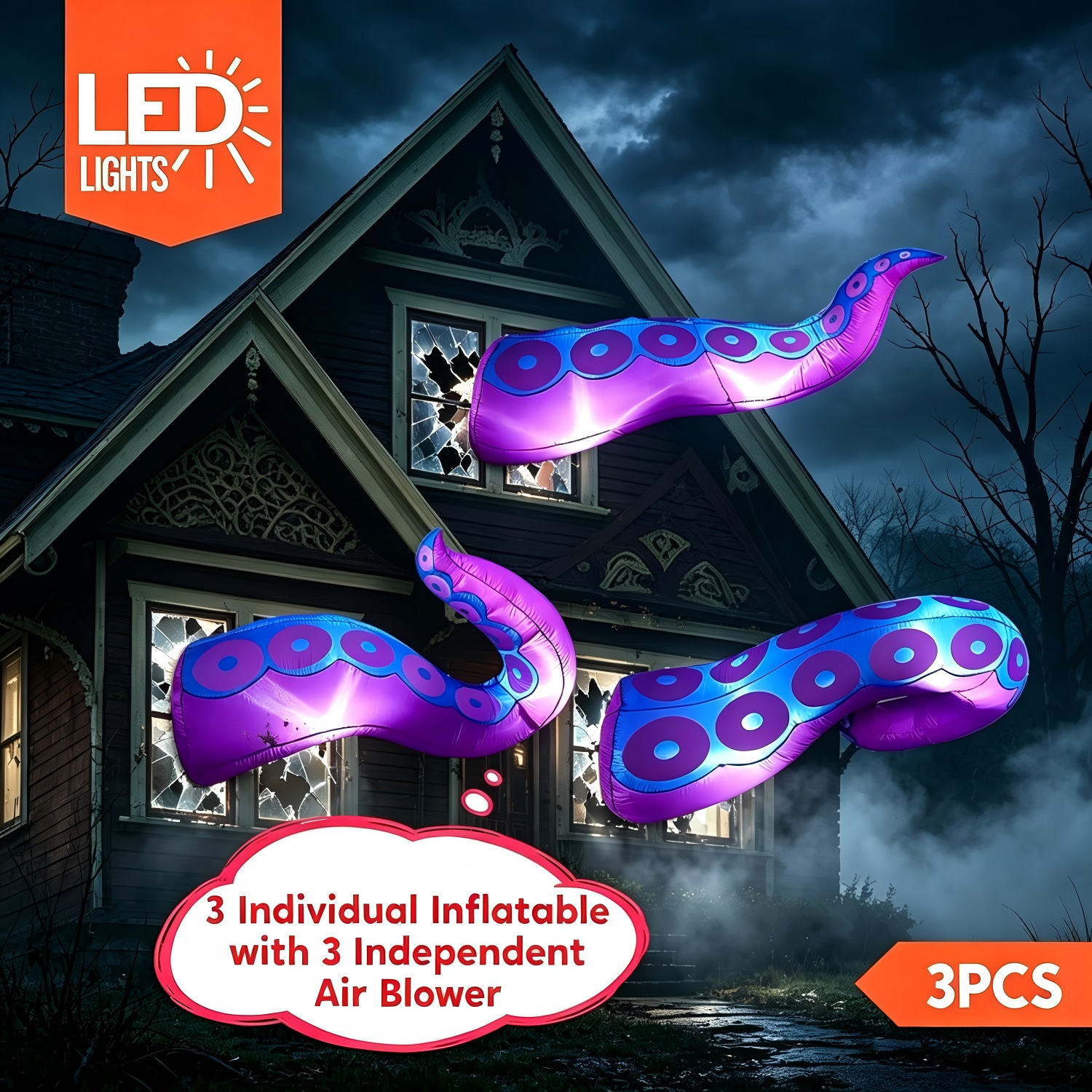 Joyfy 3-Piece Halloween Inflatable Octopus Tentacle Outdoor Decorations photo 6
