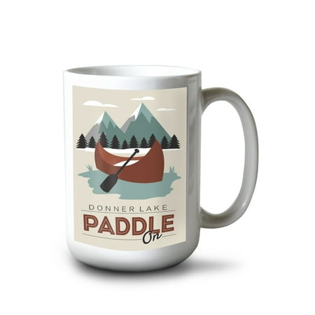 

15 fl oz Ceramic Mug Donner Lake California Paddle On Maroon Canoe Vector Dishwasher & Microwave Safe