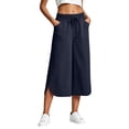 thumbnail image 2 of Barrel Pants for Women Cropped Linen Capris Petite Drawstring Wide Leg Cotton 2026 Casual Summer Boho Baggy Palazzo Pull On Trousers Navy L, 2 of 7