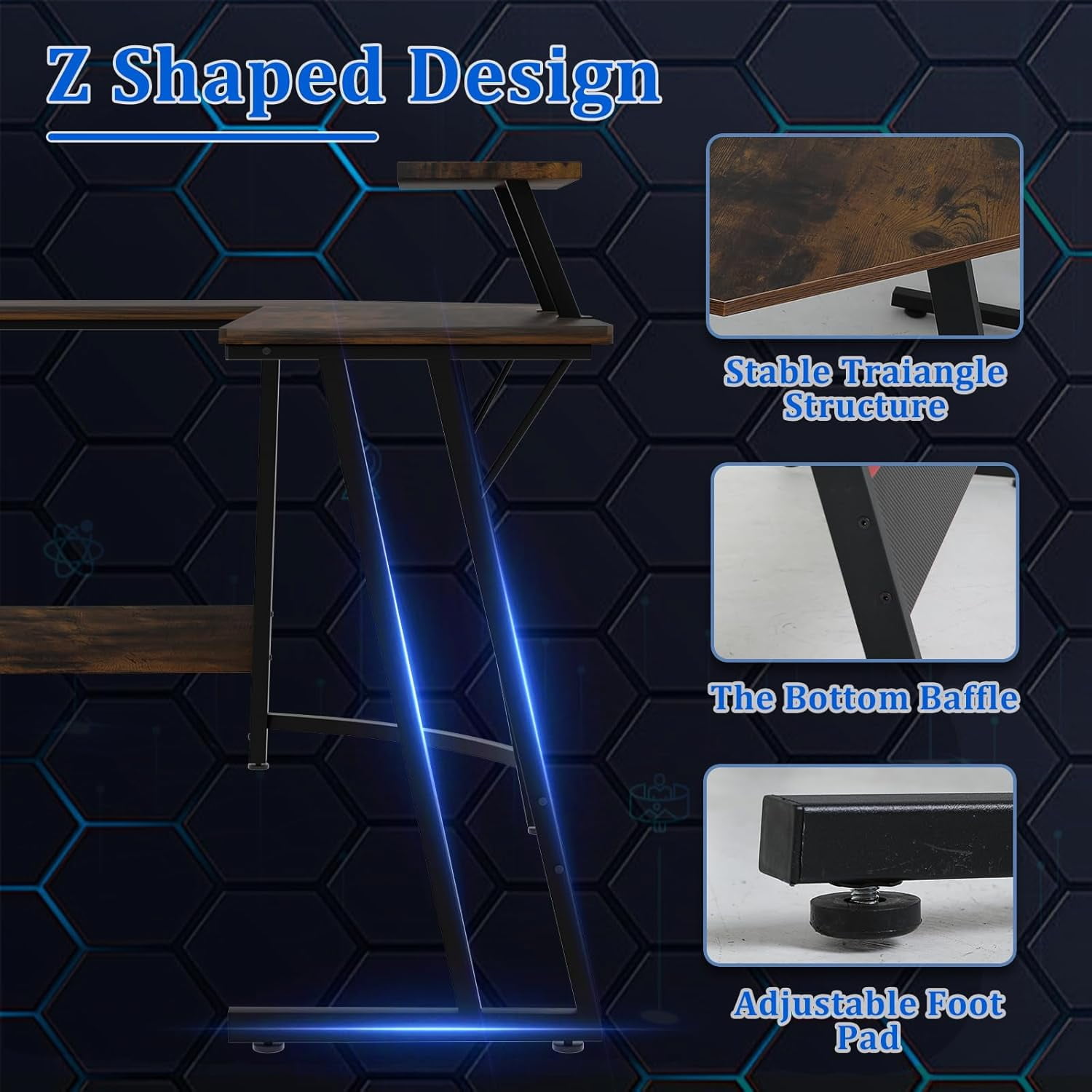 Dkelincs L Shaped Gaming Desk 50.4 inch Corner Computer Desk Table with Removable Shelf for Home Office, Brown