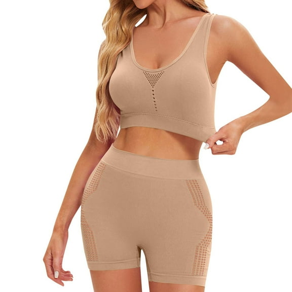 Miqool Women's 2 Piece Underwear Set Seamless Wireless Sports Bras and High Waisted Biker Shorts Workout Sets Yoga Gym Outfits