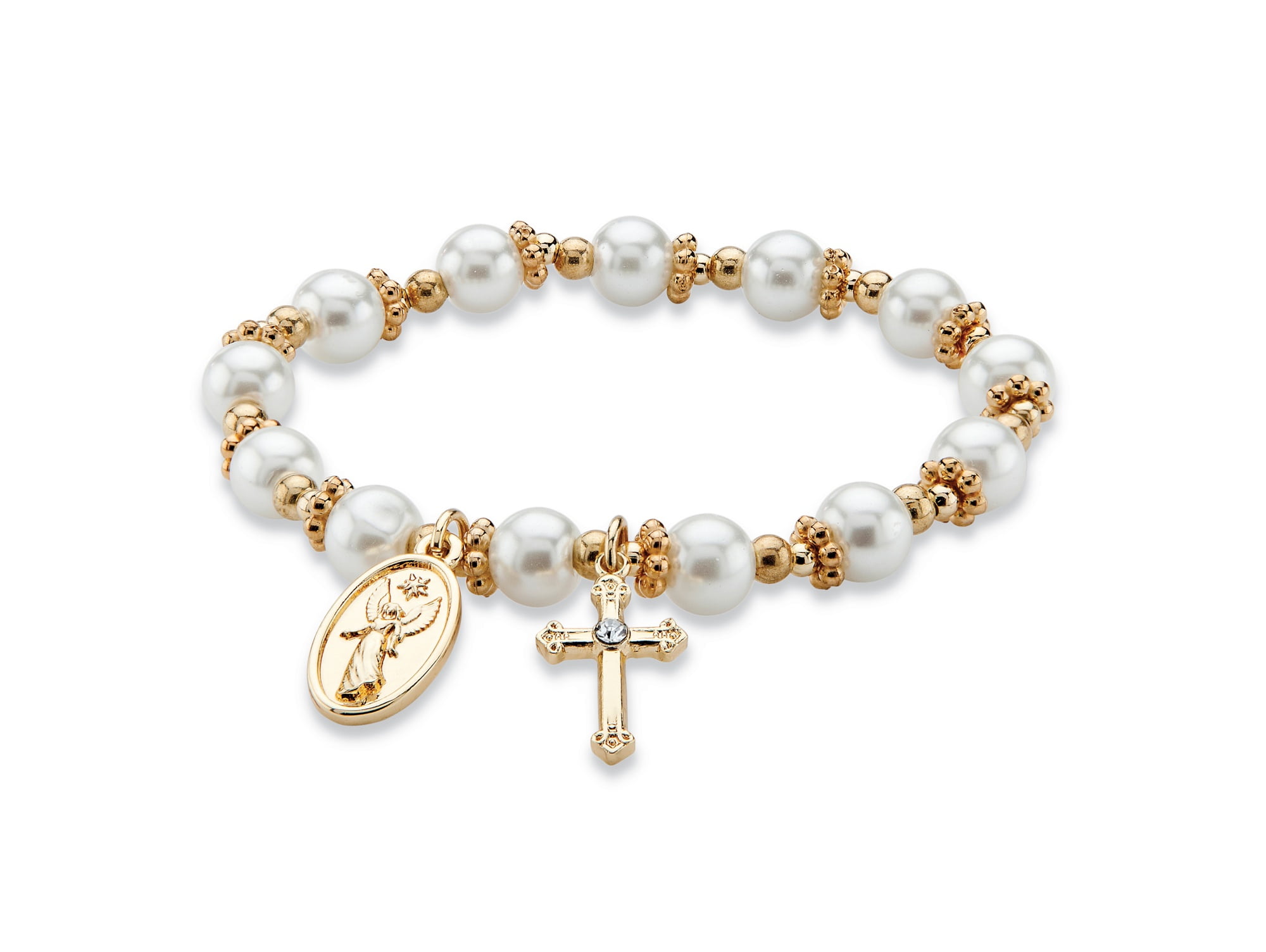 PalmBeach Jewelry Round Simulated Pearl and Beaded Religious Stretch