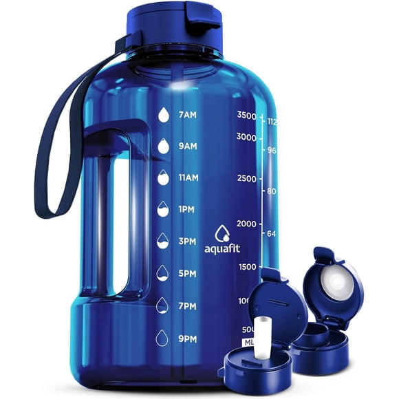 Botella de agua AQUAFIT de 1 galón con marcador de tiempo sin BPA y 2 tapas