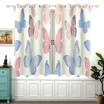 Butterflies Blue and Pink Curtain Black Out Thermal Insulation Curtains Aesthetic 54 Inch Length for Bedroom Living Room 2 panels set