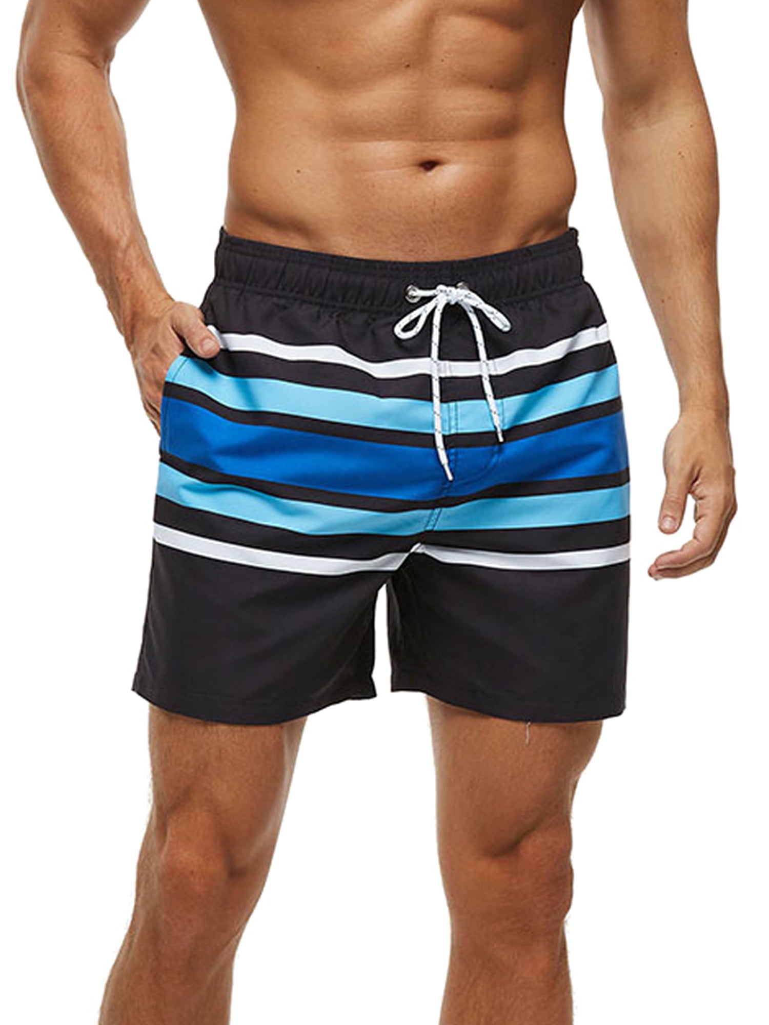 Men Shorts Stripe Quick Dry Short Swim Trunks Mesh Lining Couple Casual Swimwear Boy Shorts Beachwear Sleep Shorts Blue 