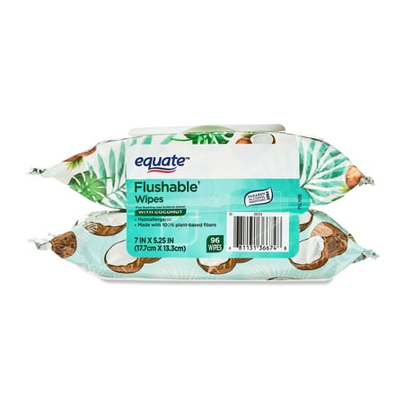 Equate Hypoallergenic Flushable Wet Wipes, Coconut Scent, 96 Wipes, 2 Pack