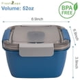 thumbnail image 2 of Recipiente para ensalada para llevar, 1,47 kg (52 oz) con 3 compartimentos, ideal para aderezos y aperitivos, para hombres y mujeres (azul), 2 of 6