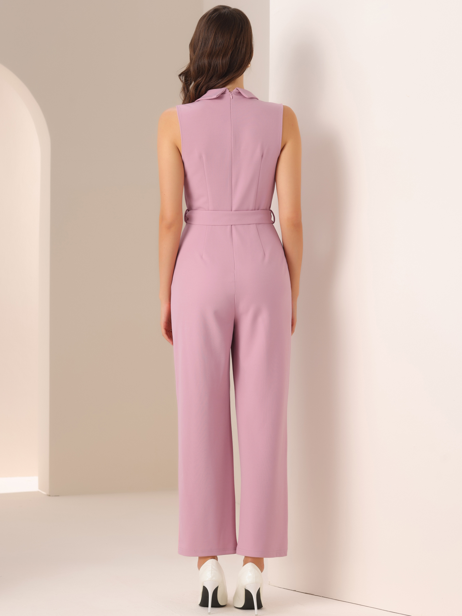 DARING DIVA Women's Casual Sleeveless Shawl Collar Office Jumpsuit M Dark Pink