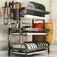 thumbnail image 1 of Durable 3-Tier Kitchen Storage Rack - Multi-Purpose with Quick Drain System | Knife/Fork & Cutting Board Holder | Fashionable Metal Frame for Plates, Bowls & Cutlery, 1 of 10