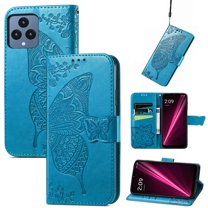 Dteck Flip Wallet Case for T-Mobile Revvl 6 5G, 3D Butterfly Embossed PU Leather Magnetic Folio Cover with Card Holder Kickstand, TPU Shockproof Durable Protective Phone Case,Blue