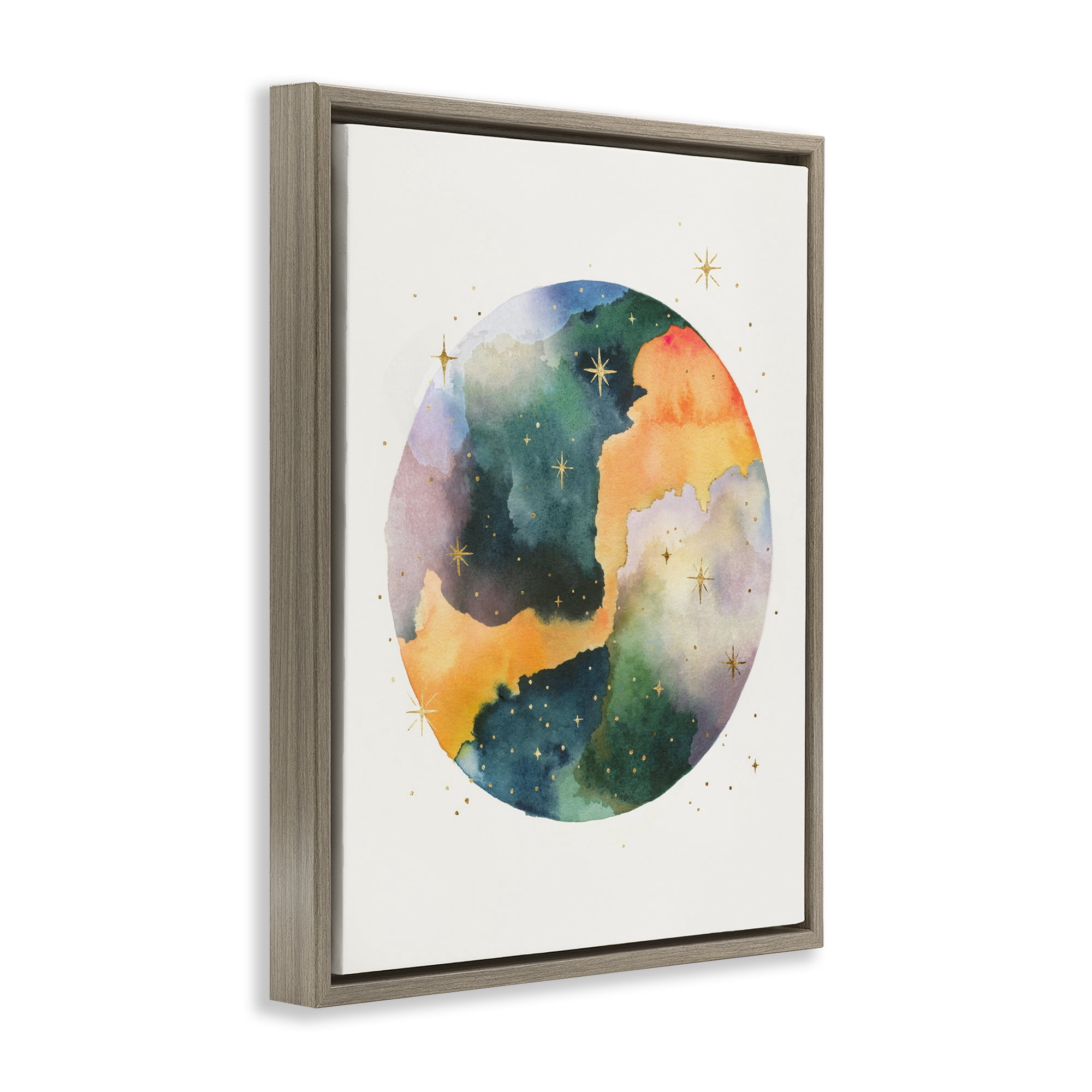 Stupell Industries Outer Space Nebula STEM Painting Brown Floater Framed Canvas Art Print Wall Art, 17 x 21