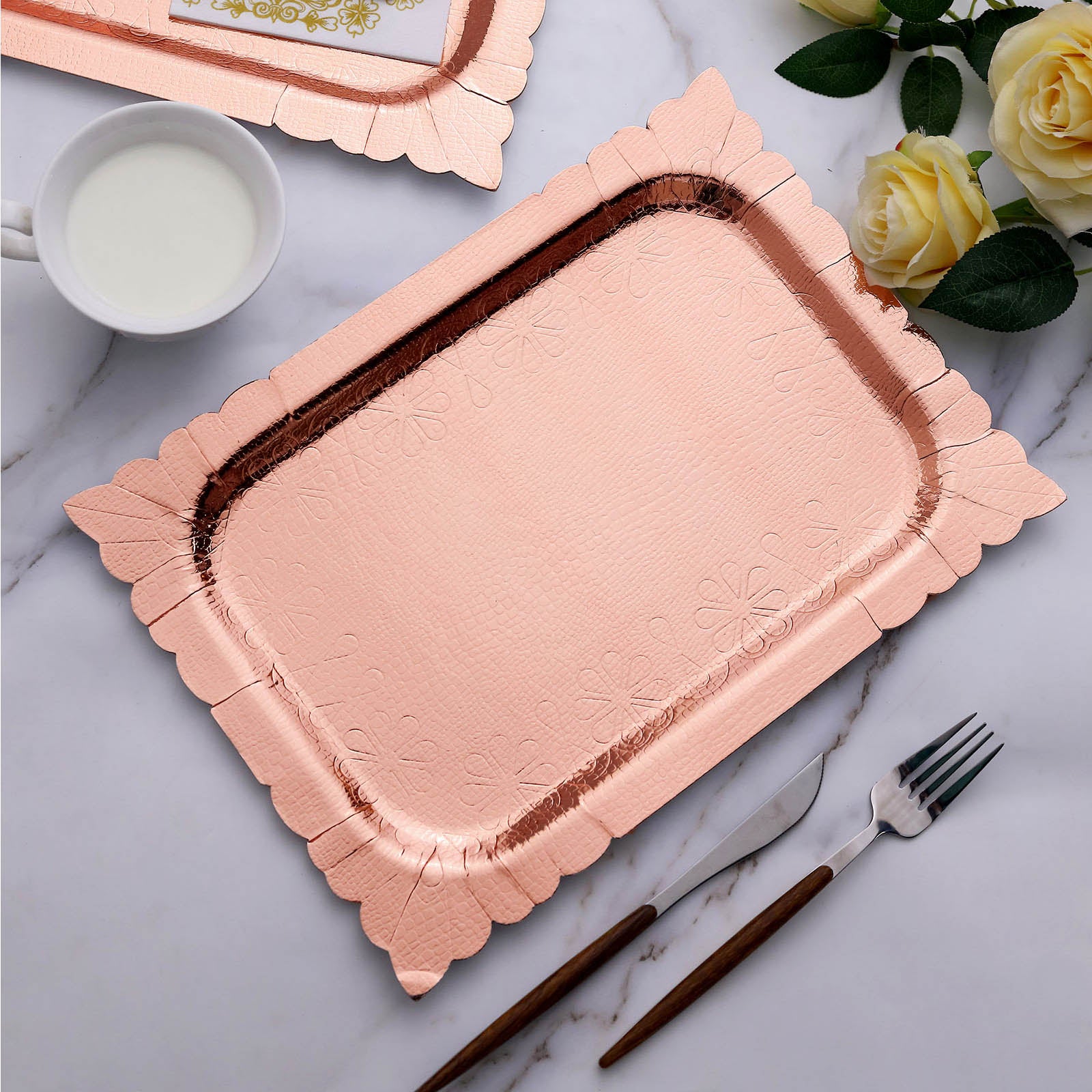 Efavormart 10 Pack 14"x10" Rose Gold Paper Cardboard Serving Trays