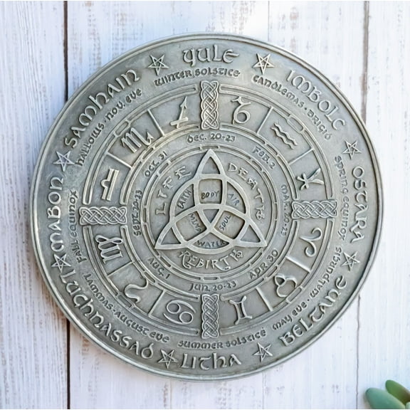 Celtic Trinity Triquetra Knot With Wicca Symbols Wheel of The Year Wall Plaque