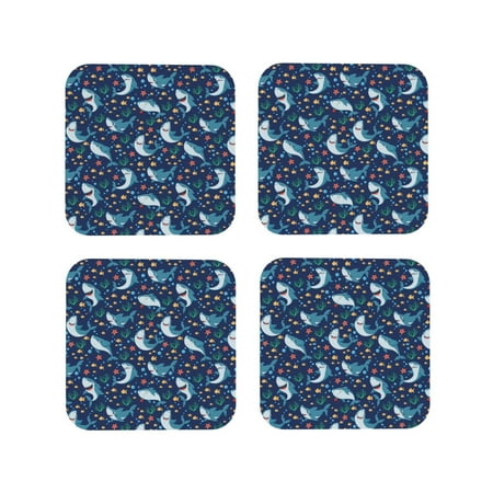 

Tideii Sea Sharks for Leather Coasters 4 Pieces Anti-fouling and Anti-scalding Decorative Coasters Suitable for Restaurants Kitchens Coffee Shops-Square