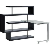 Pemberly Row Glass Top Writing Desk in Chrome and Black High Gloss