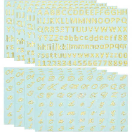 8 Sheets Mini Metal Alphabet Number Stickers - Self Adhesive Golden Letter Stickers