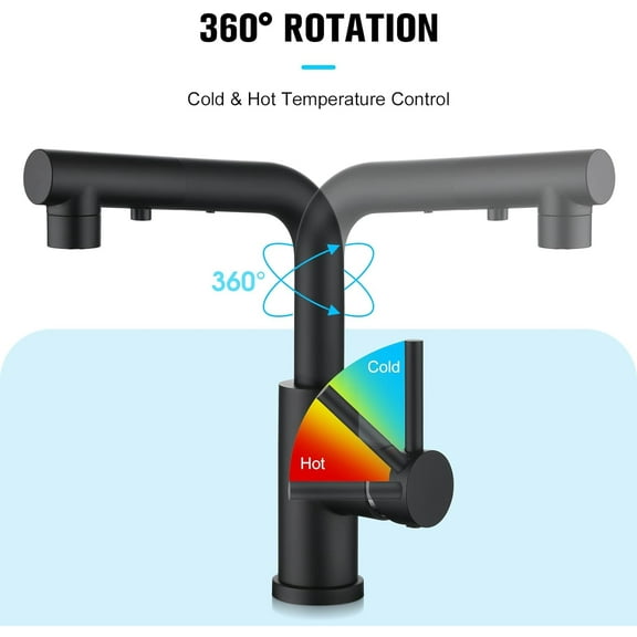 Sink Faucet, Black Kitchen Faucets with Pull Down Sprayer, Bathroom Sink Faucets Single Handle 3 or 1 Hole Utility Laundry Outdoor Tap