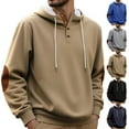 thumbnail image 5 of Chiccall Vintage Hoodies for Men Fleece Quarter Button Mock Neck Drawstring Sweatshirt Casual Colorblock Comfy Warm Pullover Tops, 5 of 5