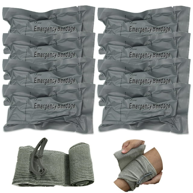 Upgrade Israeli Style Emergency Bandage, 8Pack 6 Inch Compression Bandage for Emergency Wound Dressing, First Aid and IFAK Trauma Military (6Inch-8Pcs)