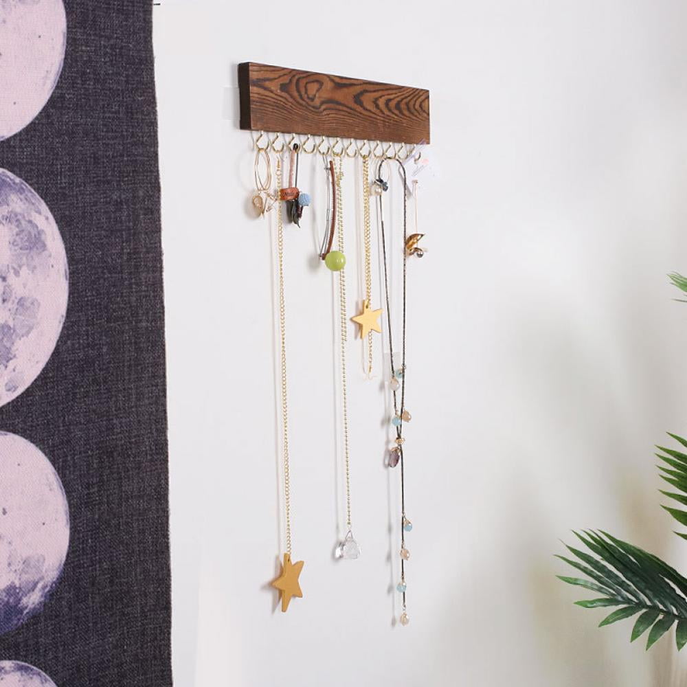 Details about   Wall Mounted Wood Jewelry Organizer Holder with Hook Bracelet Earrings Bar 