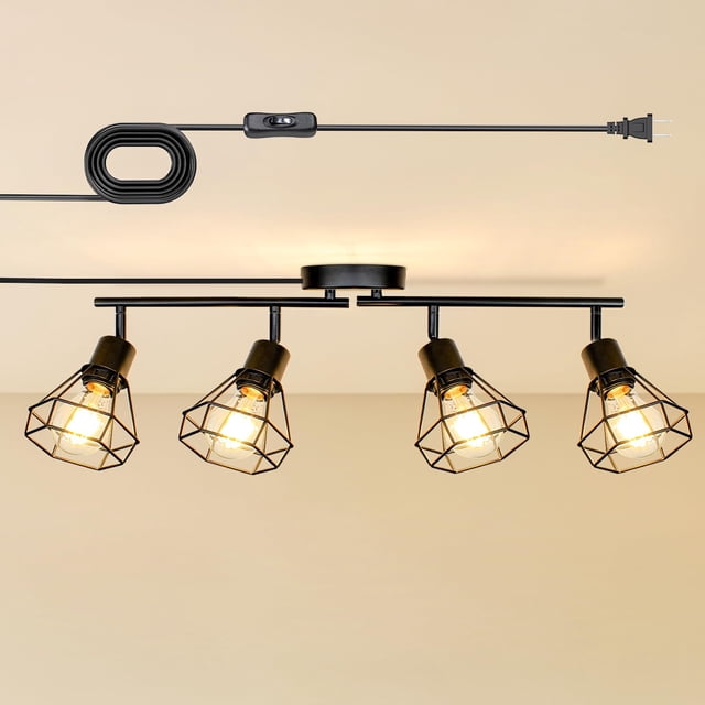 LTBLIGHT 4-Light Plug in Track Lighting with Power Cord, Plug in Ceiling Light with ON/Off Switch, LED Spotlight for Kitchen, Liv