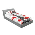 thumbnail image 2 of Eiffel Tower Fitted Sheet & Pillow Sham Set, Abstract Modern Paris Landmark Designs with Ornate Curly Flowers, Decorative Printed 4 Piece Bedding Decor Set, Twin, Vermilion Black Grey, by Ambesonne, 2 of 3