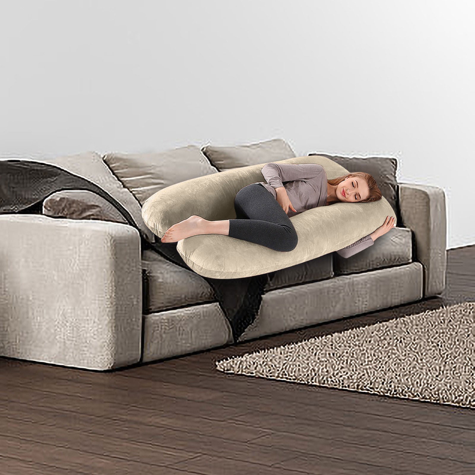 Djiypn Pregnancy Pillow Cover U Shaped Full Body Pillow Case Cover for Maternity,Cool Breathable Fabric, Provides Sleep and Pregnancy Support (ONLY Pillowcase)