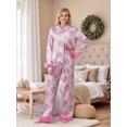 thumbnail image 4 of AIGUR Family Matching Christmas Pajama Set Mommy and Me Matching Pajamas Santa Wreath Print Button Down Long Sleeve Lapel Tops Pants Family Satin Sleepwear, 4 of 9
