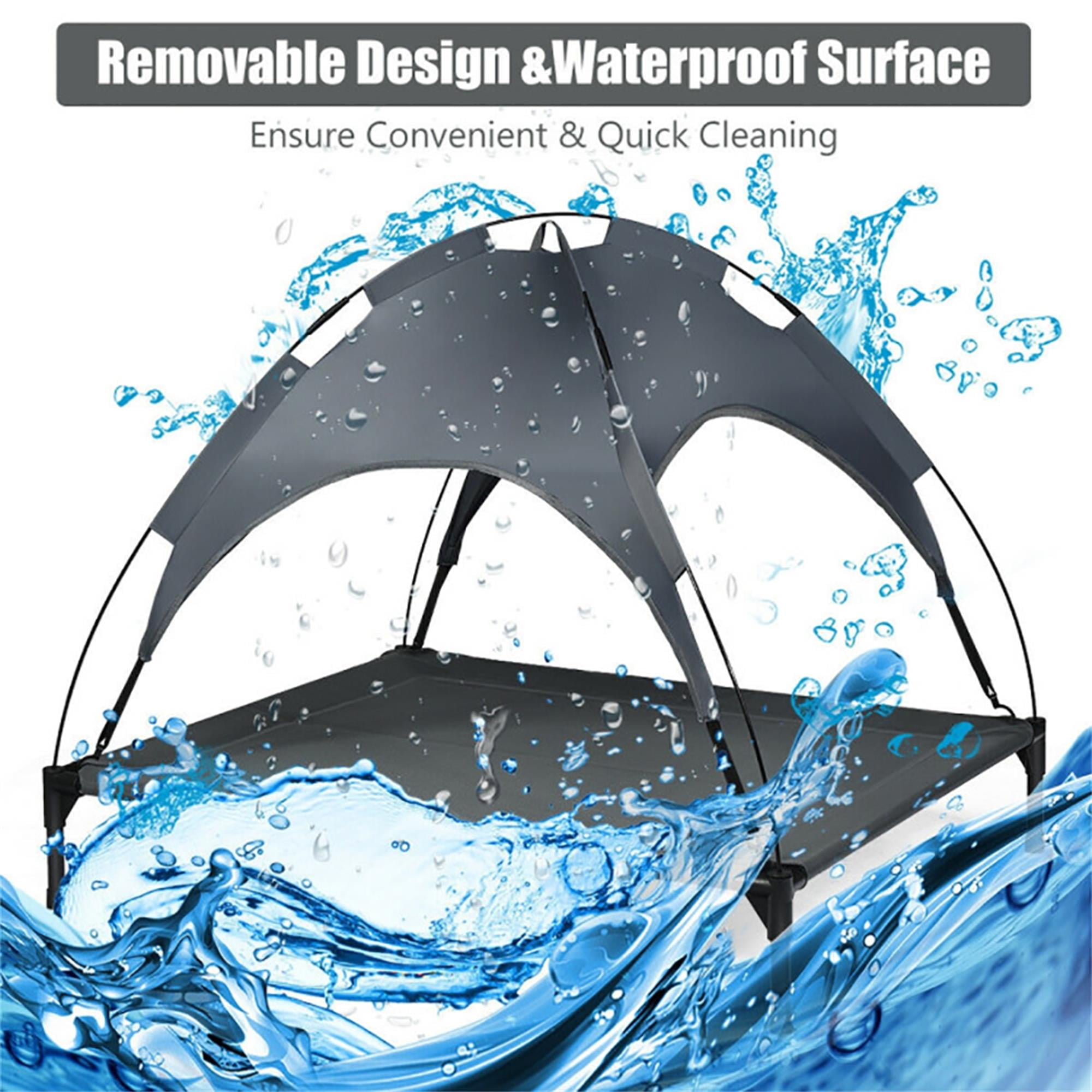 resenkos 41" Outdoor Elevated Dog Cot with Removable Canopy Shade, Pet Bed for Camping Small Medium Dogs, Portable Cooling Raised Dog Bed with and Side for Beach, Gray