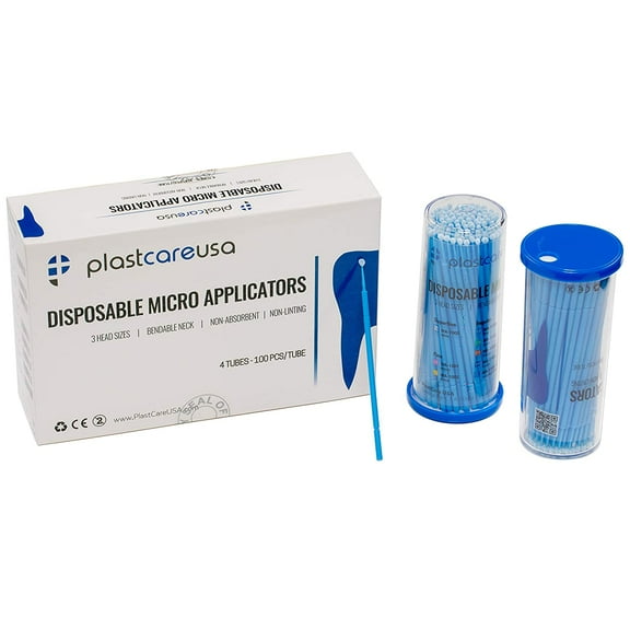 400 Blue Regular Tip Disposable Micro Applicator Dental Bendable Brushes, 4 Tubes of 100