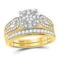 thumbnail image 2 of Solid 10K Yellow Gold His and Hers Trio Three Rings Set Real Natural Diamond Cluster Matching Rings Wedding Band Set 1 Carat ( 1.06 Cttw ) - (L = 5.5, M = 8.5), 2 of 7