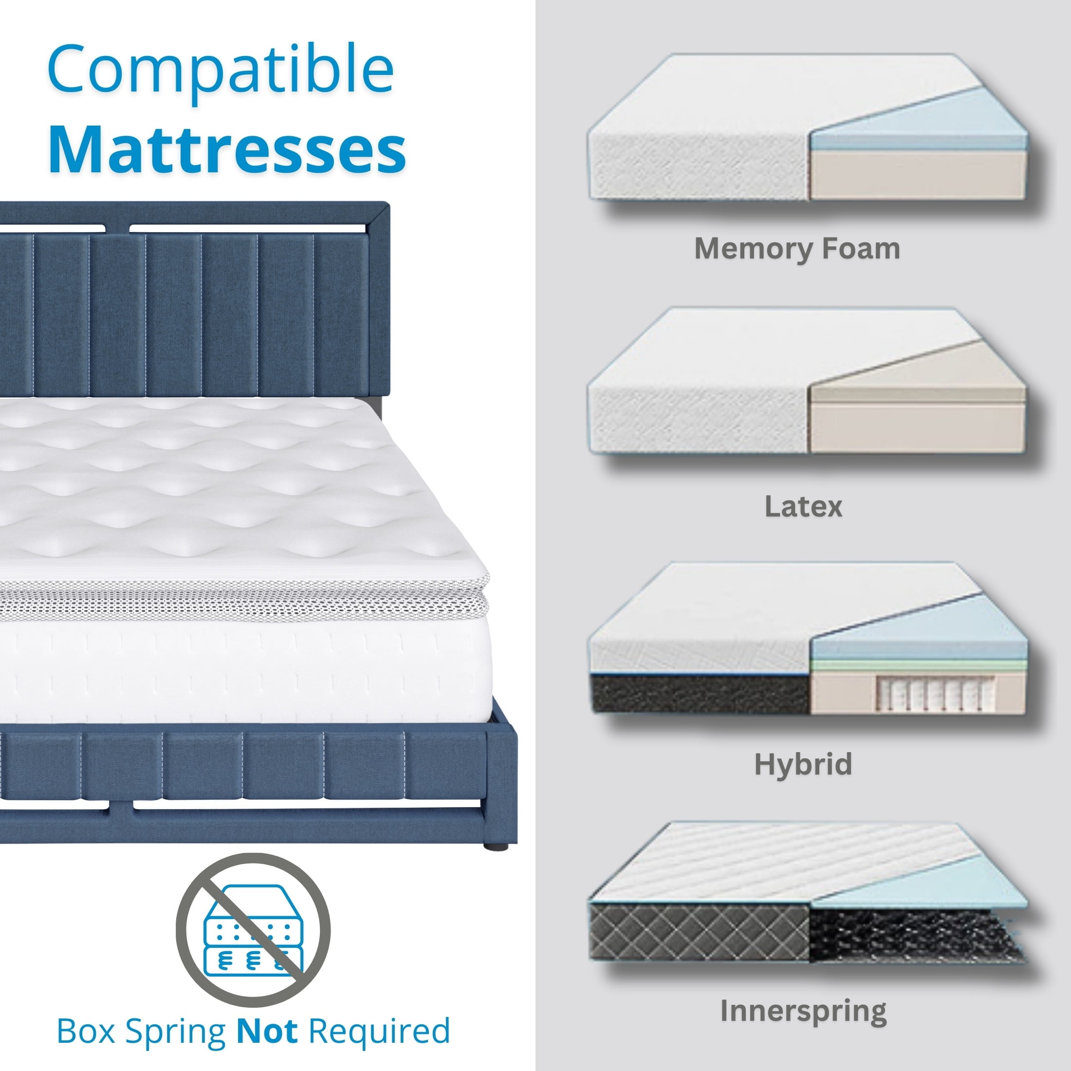 Boyd Sleep Senata Blue Linen Queen Size Fully Upholstered Platform Bed Frame with Adjustable Headboard