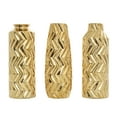 thumbnail image 6 of DecMode 4"W, 11"H Dimensional Chevron Textured Gold Ceramic Vase with Varying Shapes, Set of 3, 6 of 10