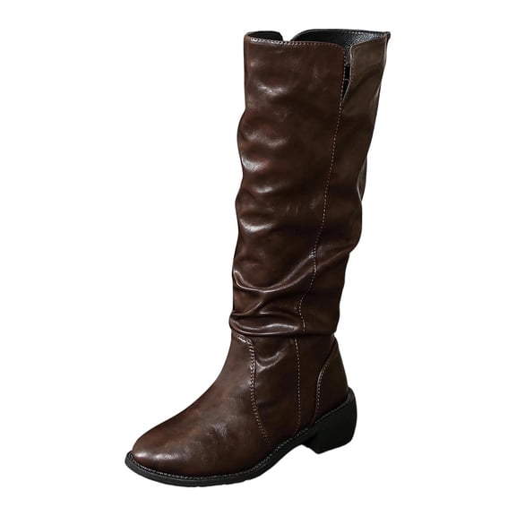 Women's Mid-Calf Boots with Smooth Texture and Versatile Ruched Shaft for Everyday Wear