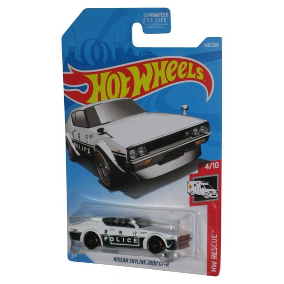 Hot Wheels HW Rescue 4/10 (2017) Nissan Skyline 2000 GT-R 'Police Logo White Toy Car 160/250