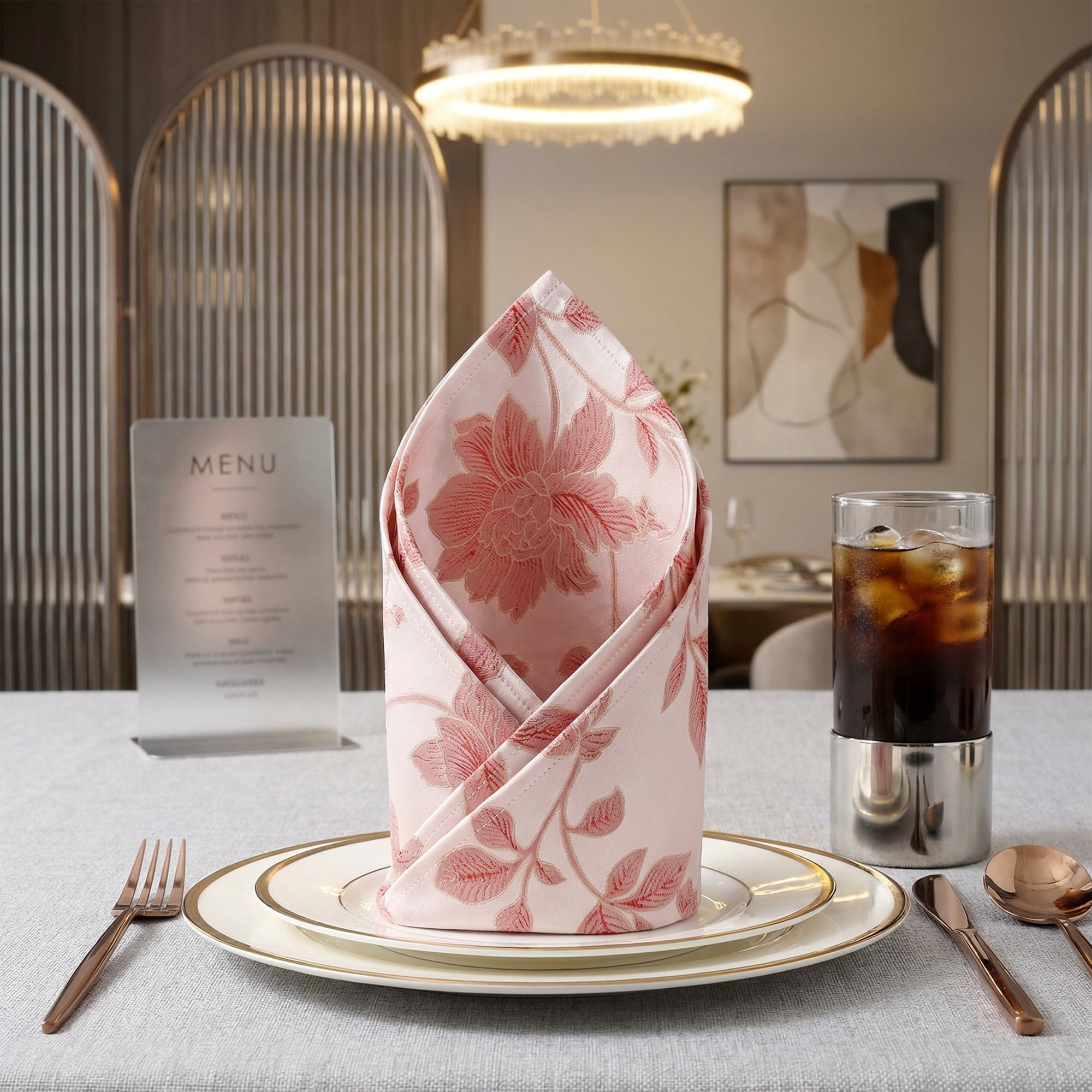 Unique Bargains 12Pcs Jacquard Washable Cloth Napkins Pink 18x18inch