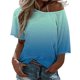 thumbnail image 1 of Gibobby Playera Termica Para Mujer Blusa holgada bohemia de verano para mujer, camiseta de talla grande con hombros descubiertos y degradado（Azul， XXXL), 1 of 5